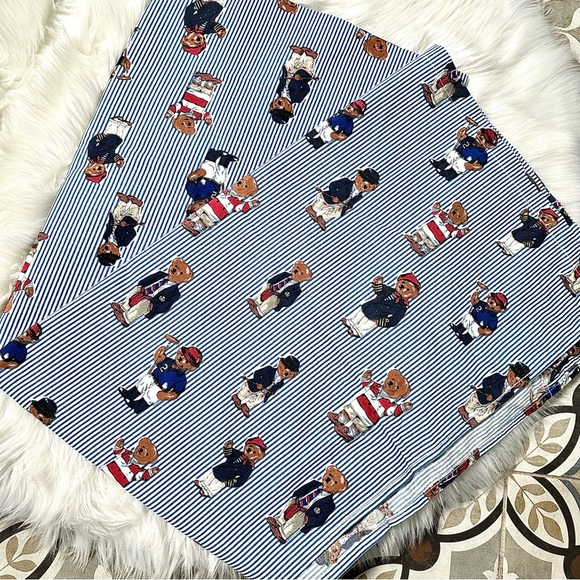 Ralph Lauren Polo Bear Striped Flat Sheet Twin - Picture 1 of 4